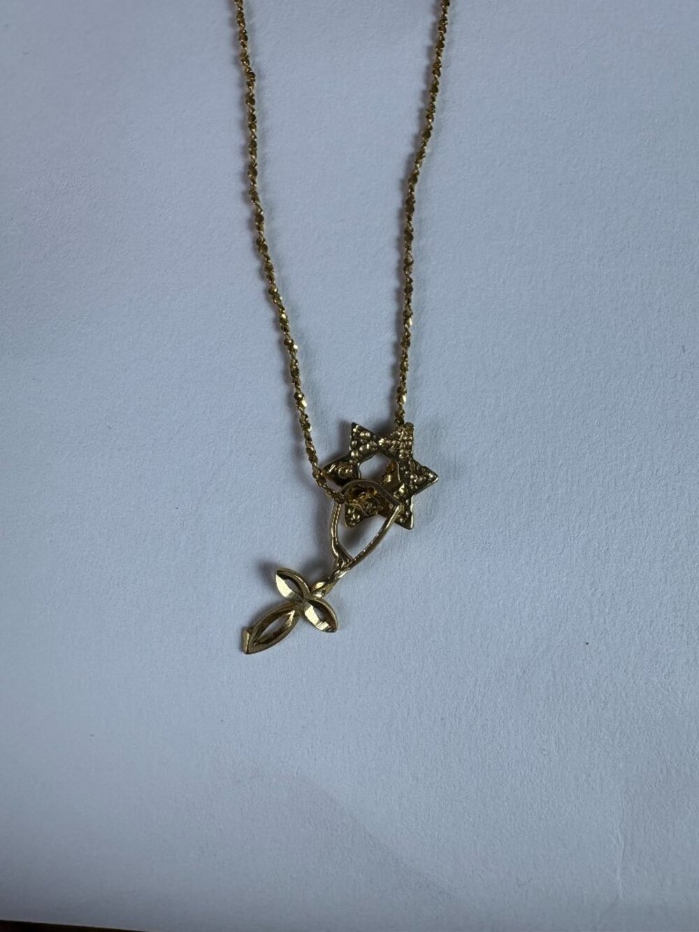 Vintage 14K Gold Cross & Star of David Necklace